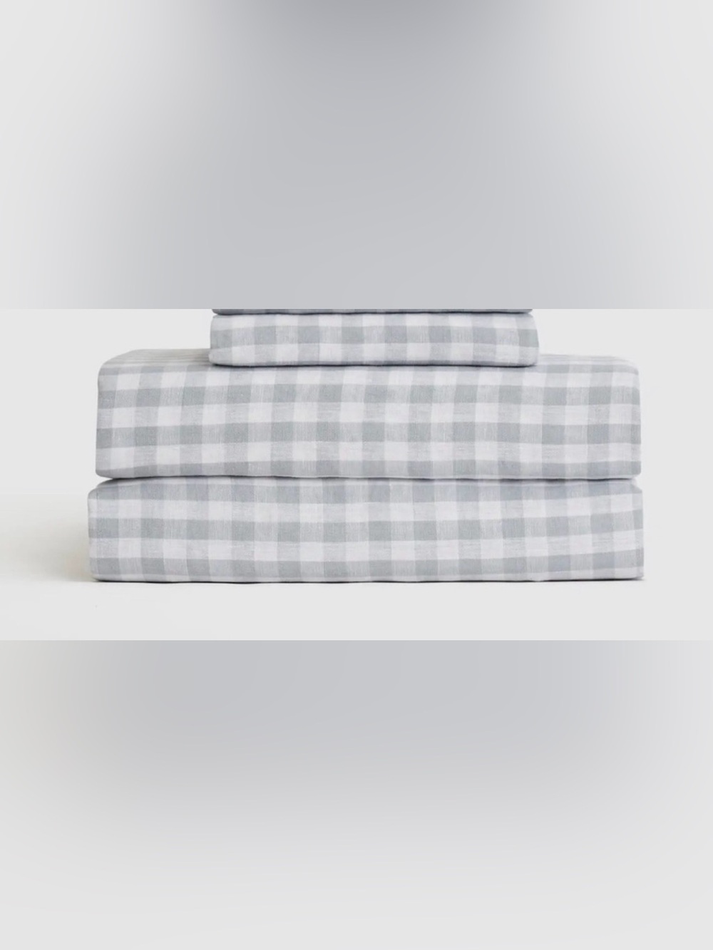 Quince Organic Cotton Percale Gingham Sheets in Blue Fog and White Twin
